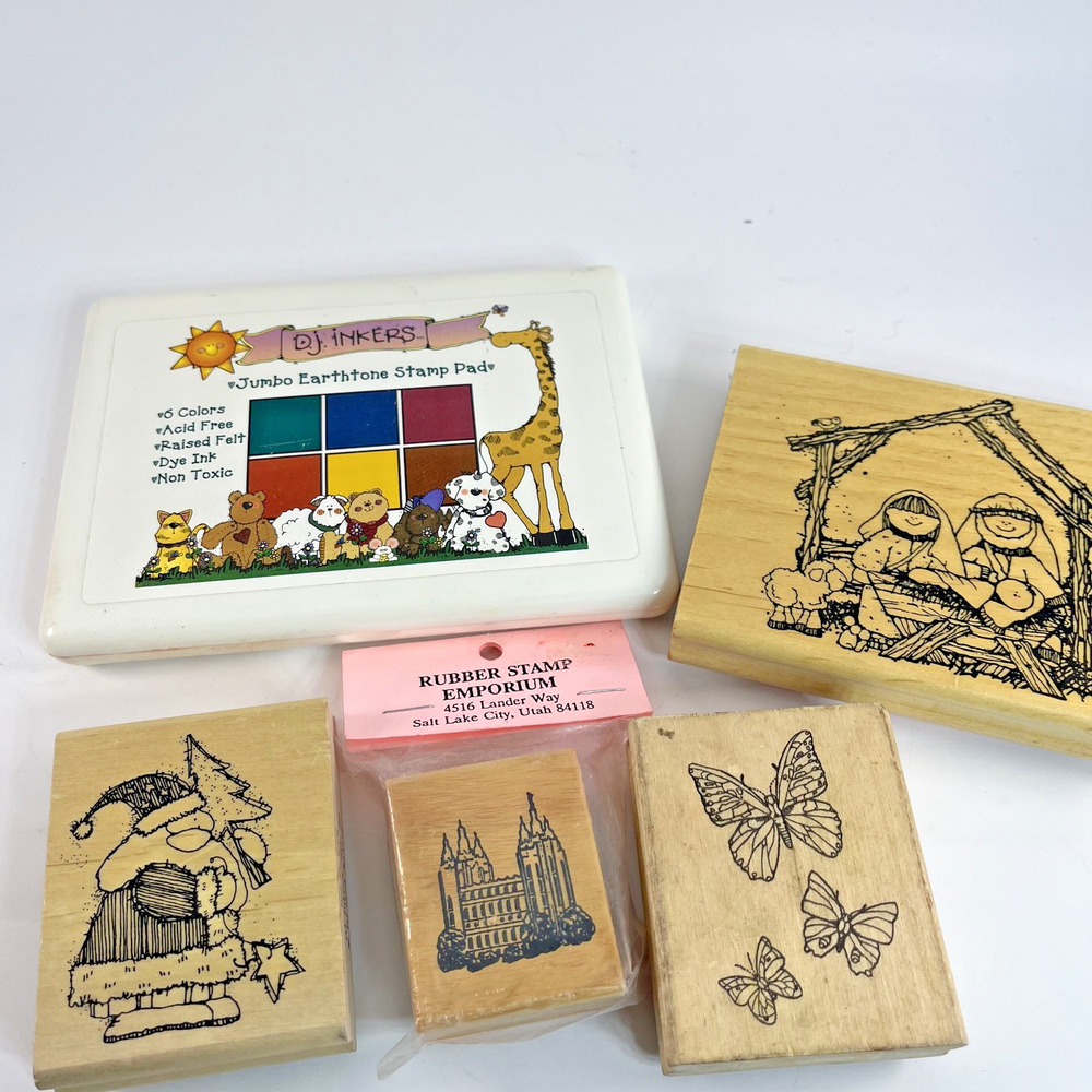 DJ Inkers Rubber Stamp Set Ink Pad Craft Bundle Wood Stamps Lot